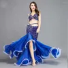 Stage Wear Costumes de danse du ventre de luxe Perles Professionnel Halloween Fête de Noël Danse 2 pcs Ensemble Bellydance Outfit Soutien-gorge Jupe