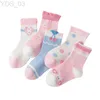 Kindersokken 5-pack meisjessokken Schattig Kersen Polka Effen Spotty Halfhoge kuit Katoen Ademend Leeftijden 1-12 Lente Herfst Winter Hoge kwaliteit YQ240314