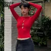 Women's T Shirts PixieKiki Hollow Out Bow Red Crop Tops Coquette Clothes Spring 2024 Long Sleeve Shirt Women Y2k Clothing 2000s P33-BE13