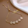 Elegant Inlaid Rhinestone Korean 14K White Gold Bracelets Gold Colour Flower Charm Bracelet for Women Fashion Jewelry Accessories Party Gifts