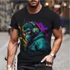 Homens camisetas Hip Hop Macaco Orangotango Impresso T-shirt 3D Crew Neck Camisa Verão Mens Curto Slve Strt Moda Casual Top Solto Roupas Y240314