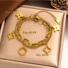 Bracciale classico stilista di moda placcato oro 18 carati doppia catena quadrifoglio braccialetto gioielli donne eleganti acciaio al titanio colorfast moda mano gioielli regalo