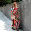 Plus Size Womens Summer Loose Kimono Maxi Dress Wrap V Neck 34 Sleeve Floral Print Slit Long Dresses 240312