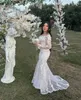 Classic Lace Mermaid Wedding Dress Long Sleeves Appliques Flower Bridal Gowns Custom Made Sweep Train Vestidos De Novias