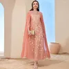 Abbigliamento etnico Elegante maniche lunghe a mantella Strass Paillettes Abiti da sera di lusso Abiti Caftano Marocain Arabo Abaya Abito musulmano islamico