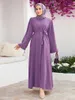 Ethnische Kleidung Frühlingsurlaub Islamischer Marokkanischer Kaftan Elegantes Langarm-Knopf-Moslem-Sommerkleid Frauen Lässiges O-Ausschnitt-Dubai-Türkei-Kleid