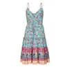 Casual Dresses Women's Fashion Floral Print Bohemian Summer Dress V Neck Sleeveless Camisole Loose Soe Up Ruffles Midi