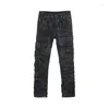 Мужские джинсы, мужская вощеная джинсовая хлопковая повседневная одежда с покрытием, осенние прямые однотонные черные длинные брюки для улицы