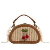 Bolso tejido de hierba de verano, bolso de hombro de cereza bonito, bolso moderno y versátil, bandolera informal Simple