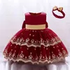 Robes d'été pour bébés filles, avec nœud en dentelle, robe de princesse de baptême pour filles, robe de fête d'anniversaire, robe de baptême pour tout-petits 240307