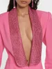 Modphy 2024 Mode rückenfreies Strass-Design Anzugkleid Damen Blazer tiefer V-Ausschnitt zweireihiges schlankes Minikleid 240229