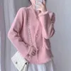 Women's Knits Jmprs Fashion Tassel Pink Cardigan Jacket Korean Loose Double Breasted Knitted Sweater Elegant Pearl Buttons Coat