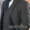 Ternos masculinos cinza lã espinha de peixe para o inverno 3 pçs casamento noivo smoking entalhado lapela negócios masculino moda jaqueta colete calças 2024
