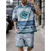 여름 빈티지 보헤미아 프린트 남성 Tshirt 세트 Oneck Shortsleeved Top and Shorts Everyday Street Casual Wear for Men 240228