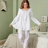 Vêtements de nuit pour femmes, ensemble pyjama Simple, Style princesse blanc, pur coton, grande taille, ample, mignon, pantalon à manches longues pour la maison