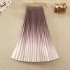 Spódnice Tigena Modna gradient plisowana długa spódnica dla kobiet 2024 Summer Korean Casual A Linia wysoka talia Midi Kobieta fioletowa