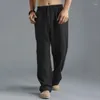 Pantalons pour hommes coton lin hommes décontracté été loisirs couleur unie cordon lâche droite plage bord de mer mince respirant pantalon