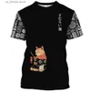 Men's T-Shirts Cartoon Anime Samurai Cat Printed T Shirt For Men Outdoor Hip Hop Harajuku Vintage Clothes Casual O-neck Loose Short Slve Ts Y240314