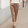 Kvinnors byxor kvinnor kläder 2024 sommar vintage bomull linne lös strand harem casual elastisk hög midja solida byxor kvinnlig pantalon