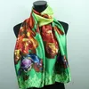 1st Red Purple Rose Rose Green Scalves Women's Fashion Satin Oil Målning Lång wrap Shawl Beach Silk Scarf 160x50cm234d