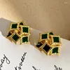 HUANZHI – boucles d'oreilles à géométrie irrégulière, carré vert, goutte à goutte, Vintage, métal élégant pour femmes et filles, bijoux de fête, 2024