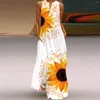 Robes décontractées Été Rétro Floral Imprimé Papillon Longue Robe Femmes Lâche Col V Sans Manches Vintage Dame Maxi Robe De Plage 2024