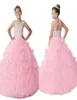 New Arrival Long Pink Girls Pageant Dresses Open Back Illusion Neck Sparkly Beading Ruffles Corset 2019 Wedding Flower Girl Dresse6591783