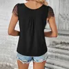 Women's Blouses Buttons Decor T-shirt Stylish V-neck Lace Short Sleeve Tops Casual Streetwear Dressy Outfits For Summer Fashion Women