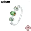 Cluster Rings WOSTU 925 Sterling Silver Bi Color Tourmaline Oval Ring For Women Three Stone Rainbow CZ Wedding Party Fine Jewelry Gift