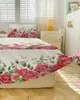 Jupe de lit avec fleurs de Rose et d'eucalyptus, couvre-lit élastique avec taies d'oreiller, housse de matelas, ensemble de literie, drap