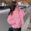 Kadın trençkotları 2024 kış kadife kısa ceket kadınlar Kore tarzı kalın fermuarlı pamuklu parkas kadın standı collor sıcak dış giysiler