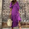 Casual Dresses A Line Patchwork Long Women's Geometric Printed Bubble Sleeved Dress Streetwear Oversized Sundress Clothes For Women