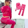 Women's Two Piece Pants Velvet Juicy Tracksuit Women Coutoure Set Track Suit Rhinestone Letter Jogger Suits Sportswear Pullover Hoodie Set 90