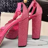 Tasarımcı Kadın Topuk Sandalet Tam Elmas Gökyüzü Yüksek Sandalet Tıknaz Topuklu Su Platform Moda Parlak Rhinestone Deri Yüksek Topuklu Parti Elbise Ayakkabı 14cm Boyut 35-40