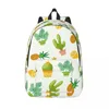 Mochila homens mulheres escola de grande capacidade para estudante cacto aquarela com saco de frutas