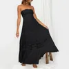 Casual Kleider Elegante trägerlose Dame Lose Maxi Party Kleid Frauen Mode Einfarbig Spitze Sommer Aushöhlen Lange Vestidos