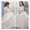 Robes de fille Princesse Robe De Fleur Pour Le Mariage Longueur De Plancher Pageant Cap Manches Enfants Robe Bleu Tulle Enfant Fête Anniversaire Première Communion