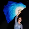 Palco desgaste profissional real seda fã véu par (1l 1r) chinês dança do ventre adereços branco real azul gradiente lantejoulas dobrável