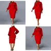プラスサイズのドレス女性ドレス2021秋のエレガントな弓の誕生日パーティー赤い長袖ミディウェディングプロム3xl 4xl 5xl3435480 dr dhjzt