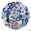 Car Stickers 50Pcs/Lot Lucky Devils Eye Blue Eyes Sticker Evil For Diy Lage Laptop Skateboard Bicycle Decals Wholesale Drop Delivery A Otp8R