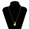 Vintage Golds Color Plated Chunky Dome Drop 14k Yellow Gold Necklaces for Women Fashion Glossy Thick Teardrop Necklace Jewelry Gift