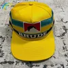 Broderad randig patch gul rhude baseball cap män kvinnor 1 1 hög kvalitet utomhus solskyddsmedel justerbar hatt bred brim273s