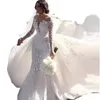 Luxury Wedding Dress Crystal Beaded Lace Mermaid Bridal Gowns With Detachable Train Long Sleeves Elegant Bride Wear 2024