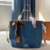 NVF alışveriş çantaları tasarımcı çanta vintage denim çanta kadınlar çapraz vücut lüks çantalar hobo omuz çantaları mavi denim çiçek mesleği cüzdanları 240315