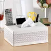 Tissue Boxes Napkins PU Leather Tissue Box Cover Desk Makeup Cosmetic Organizer Remote Controller Phone Holder Home Office Tissue Paper Napkin Holder