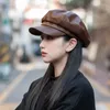 Berets PU Leather French Hats For Men Women Winter Warm Sboy Cap Female Korean Retro Octagonal Artist Painter Cabbie Beret