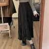 Skirts Women's 2024 Spring Midi Skirt Elastic Highs Waist A Line Flared Pleated Long Casual Loose Swing Flowy Gifts 066C