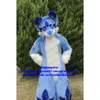 Costumes de mascotte Bleu Longue Fourrure Fursuit Furry Husky Chien Loup Renard Costume De Mascotte Personnage De Dessin Animé Adulte Faire Les Honneurs Activité De L'entreprise Zx2898