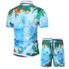 Chinese Style Mens Patterned Short Sleeved Shirt Set Beach Tourist Oversized Clothing