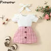 Prowow Baby Bary Bady Tweed Outfit Summer White Bodysuit and Tweed Skirts 3PCS Born Birth Sets for Girl